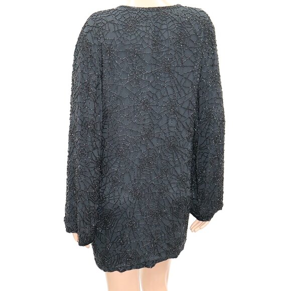 OLEG CASSINI Evening Black Tie Spider Web Design Cardigan Top M - Picture 4 of 5